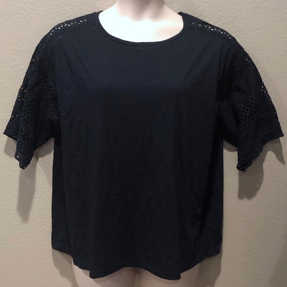 (NWT) Lauren Ralph Lauren Women's Navy Crew Neck Crochet Sleeve Top Plus Size - Picture 2 of 12